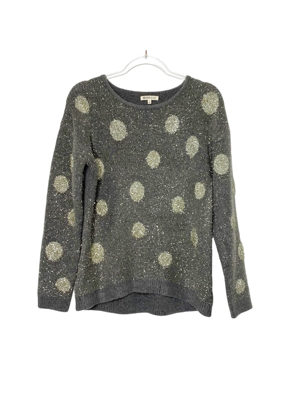MARGEAUX & ELLIE Polka Dot Metallic Pullover Sweater Crewneck Gray Silver Size S